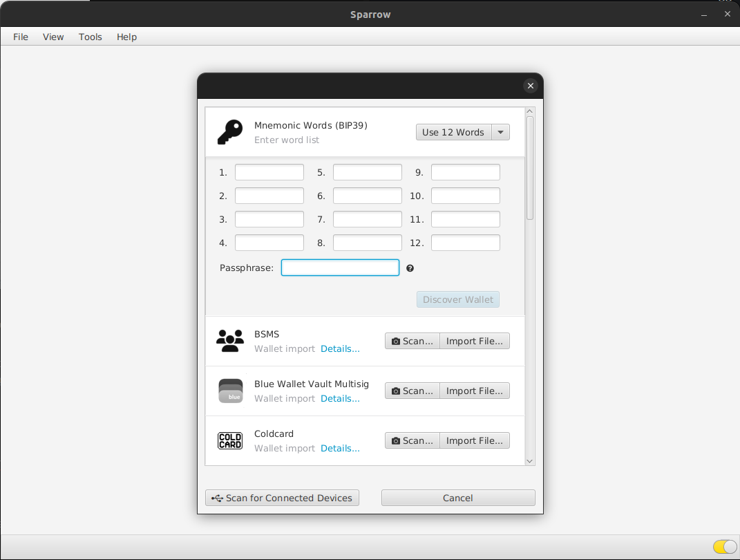 Migrating from Samourai Wallet into Sparrow Wallet