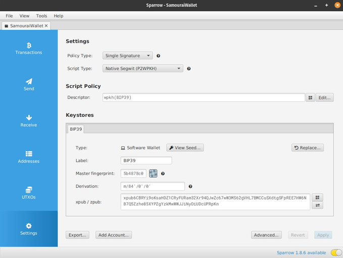 Migrating from Samourai Wallet into Sparrow Wallet
