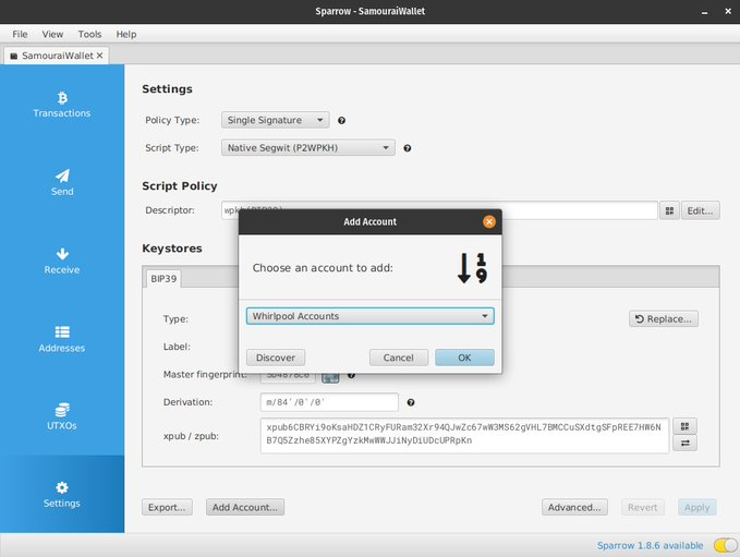 Migrating from Samourai Wallet into Sparrow Wallet